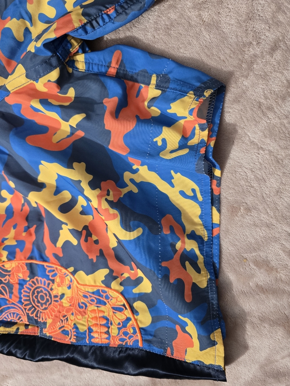 Bain De Mer Blue Multicolor Camouflage Orange Sugar Skull Swim Shorts Medium - Picture 11 of 14